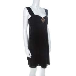 Pre Owned Temperley Black Silk Embellished Detail Gathered Bodice Babydoll Dress M 