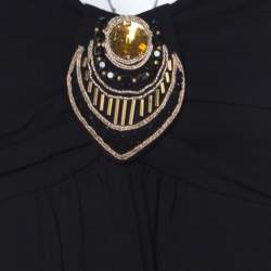 Pre Owned Temperley Black Silk Embellished Detail Gathered Bodice Babydoll Dress M 