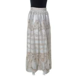 Temperley London Silver Metallic Silk Blend Pearl Maxi Skirt S