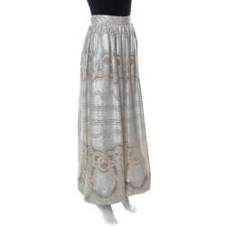 Temperley London Silver Metallic Silk Blend Pearl Maxi Skirt S