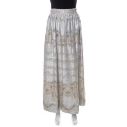 Temperley London Silver Metallic Silk Blend Pearl Maxi Skirt S