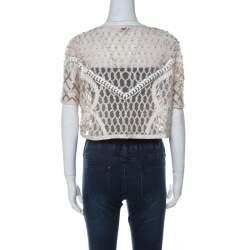 Temperley London Cream Embellished Sand Tulle Crop Top L