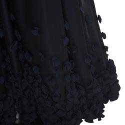 Temperley Black & Navy Blue Satin Floral Applique Detail Gown S