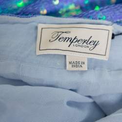 Temperly London Blue Chiffon Sequin Embellished Filigree Maxi Skirt M