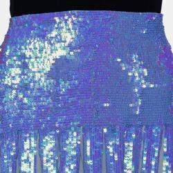 Temperly London Blue Chiffon Sequin Embellished Filigree Maxi Skirt M