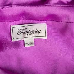 Temperley Purple Satin Ruffled Cold Shoulder Belted Faux Wrap Midi Dress M