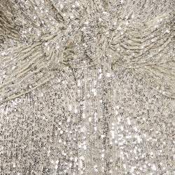 Pre Owned TERI JON by Rickie Freeman Metallic Sequin Knit V-Neck Maxi Dress M