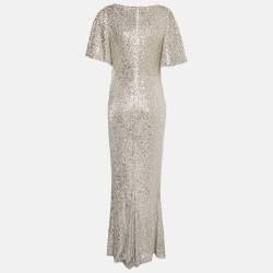 Pre Owned TERI JON by Rickie Freeman Metallic Sequin Knit V-Neck Maxi Dress M