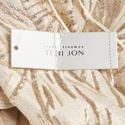 Teri Jon Light Beige Lurex Jacquard Off-Shoulder Gown M