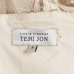 Teri Jon Light Beige Lurex Jacquard Off-Shoulder Gown M