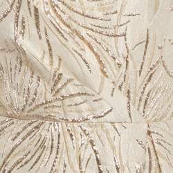 Teri Jon Light Beige Lurex Jacquard Off-Shoulder Gown M
