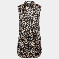 Thakoon Addition Black and Blush Silk Abstract Print Shirt Top Playsuit XS 