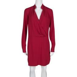 Thakoon Red Crepe Draped Long Sleeve Dress S