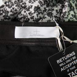 Thakoon Addition Black Leather Yoke and Jacquard Floral Pattern Skirt M 