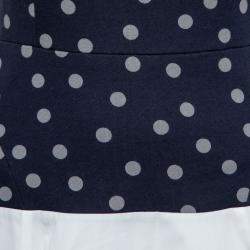 Thakoon Addition Navy Blue and White Polka Dot Cotton Sleeveless Flared Dress XS