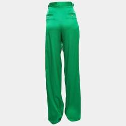 Pre Owned The Attico Green Satin Martellato Wide-Leg Pants M