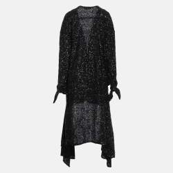 The Attico Black Sequin Button Front Asymmetric Cocktail Dress M