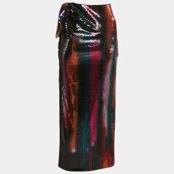 The Attico Multicolor Sequin Jersey Bow Detail Wrap Maxi Skirt XS