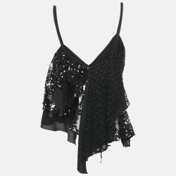 The Attico Black Sequin and Lace Thelma Crop Top M