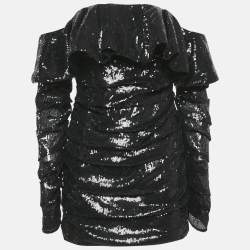 Pre Owned The Attico Black Sequin Ruffled Mini Dress S