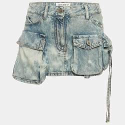 مملوكة مسبقًا تنورة ذا أتيكو دنيم أبيض منخفضة الخصر بتفاصيل جيوب كارجو ميني مقاس صغير ( سمول ) خصر ٣٢ بوصة