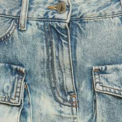 Pre Owned The Attico Blue Denim Low Waist Cargo Pocket Detail Mini Skirt S/Waist 28"