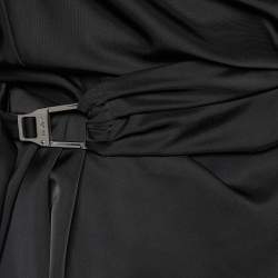 Pre Owned The Attico Black Sateen Draped Clasp Detail One Shoulder Dress S
