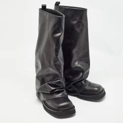 Pre Owned The Attico Black Leather Robin Combat Boots Size 39