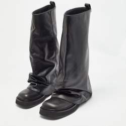 Pre Owned The Attico Black Leather Robin Combat Boots Size 39