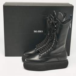 Pre Owned The Attico Black Leather Zip Up Knee Length Boots Size 39