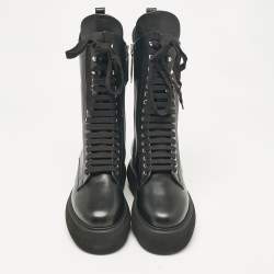 Pre Owned The Attico Black Leather Zip Up Knee Length Boots Size 39