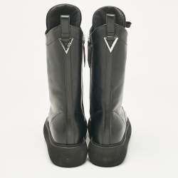 Pre Owned The Attico Black Leather Zip Up Knee Length Boots Size 39