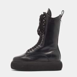 Pre Owned The Attico Black Leather Selene Mid Calf Boots Size 38