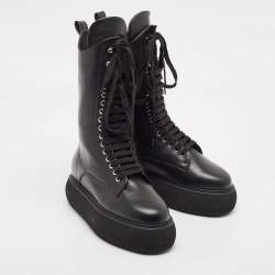 Pre Owned The Attico Black Leather Selene Mid Calf Boots Size 38