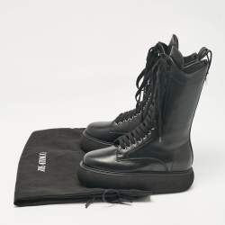 The Attico Black Leather Lace Up Mid Calf Boots Size Size 37