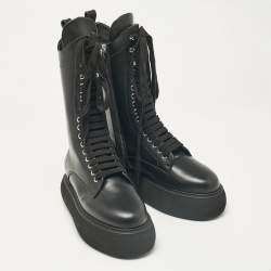 The Attico Black Leather Lace Up Mid Calf Boots Size Size 37