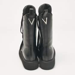 The Attico Black Leather Lace Up Mid Calf Boots Size Size 37