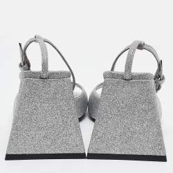The Attico Silver Glitter Piper Ankle Strap Sandals Size 36