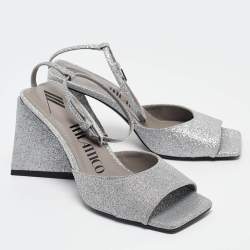 The Attico Silver Glitter Piper Ankle Strap Sandals Size 36