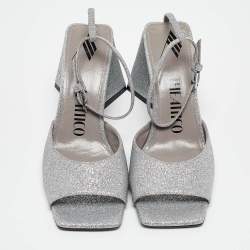 The Attico Silver Glitter Piper Ankle Strap Sandals Size 36