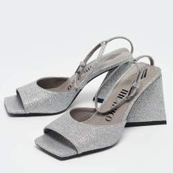 The Attico Silver Glitter Piper Ankle Strap Sandals Size 36