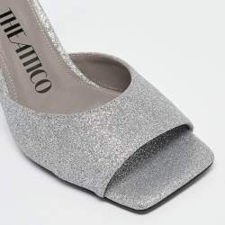 The Attico Silver Glitter Piper Ankle Strap Sandals Size 36