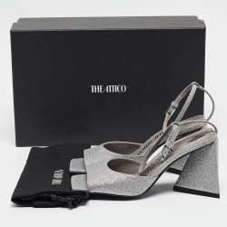 The Attico Silver Glitter Piper Ankle Strap Sandals Size 36
