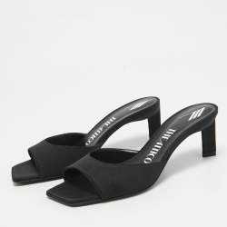 Pre Owned The Attico Black Satin Kaia Slide Sandals Size 36
