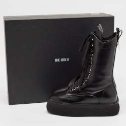 Pre Owned The Attico Black Leather Zip Up  Knee Length Boots Size 39