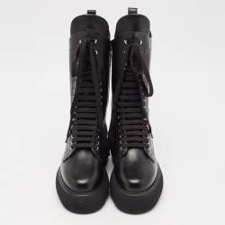 Pre Owned The Attico Black Leather Zip Up  Knee Length Boots Size 39