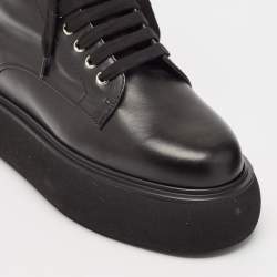 Pre Owned The Attico Black Leather Zip Up  Knee Length Boots Size 39