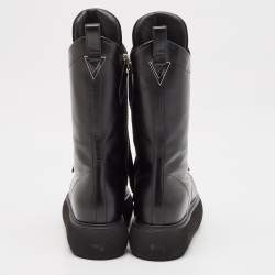 Pre Owned The Attico Black Leather Zip Up  Knee Length Boots Size 39