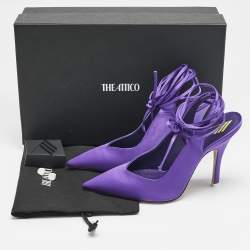 The Attico Violet Satin Venus Ankle Wrap Pumps Size 38
