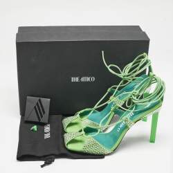 The Attico Neon Green Fabric and Suede Crystal Embellished Adele Sandals Size 40